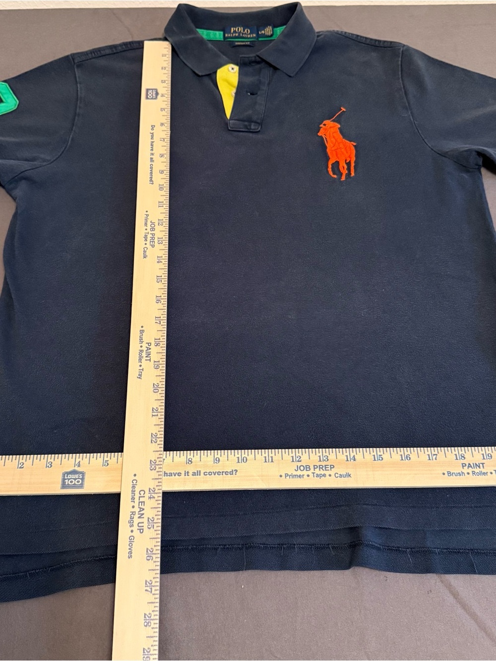 Ralph Lauren Navy Polo with Orange Pony and Yellow Placket